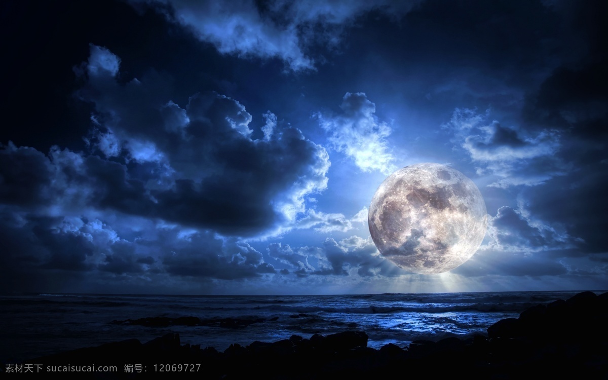 大海 云彩 月球 月亮 唯美 星空 夜空 自然景观 自然风光