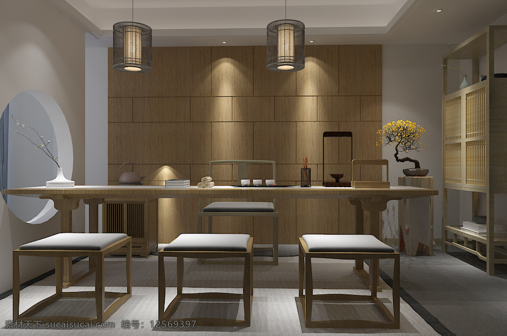 新 中式 茶室 装修 效果图 新中式 会客室 家装 简约