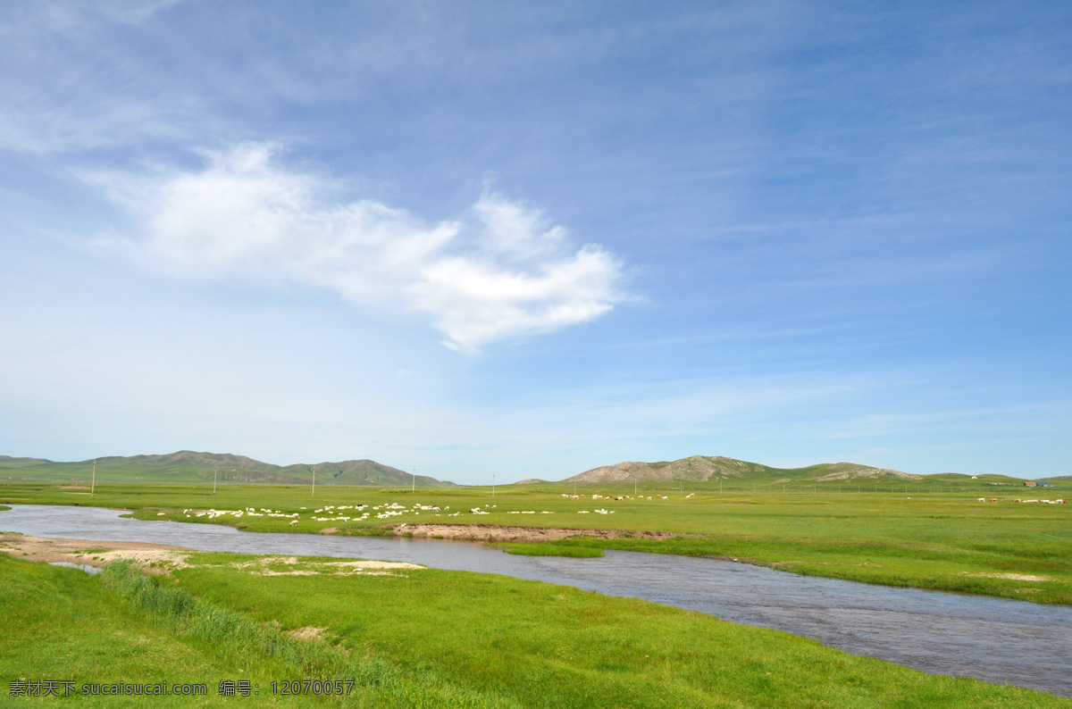 草坪 蓝天 牛 羊 草原 河流 野外 国内旅游 旅游摄影
