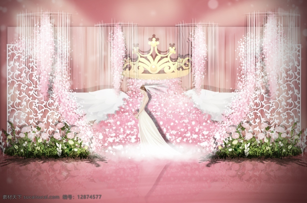 粉色 皇冠 欧式 隔断 婚礼 效果图 翅膀 婚礼效果图 欧式隔断