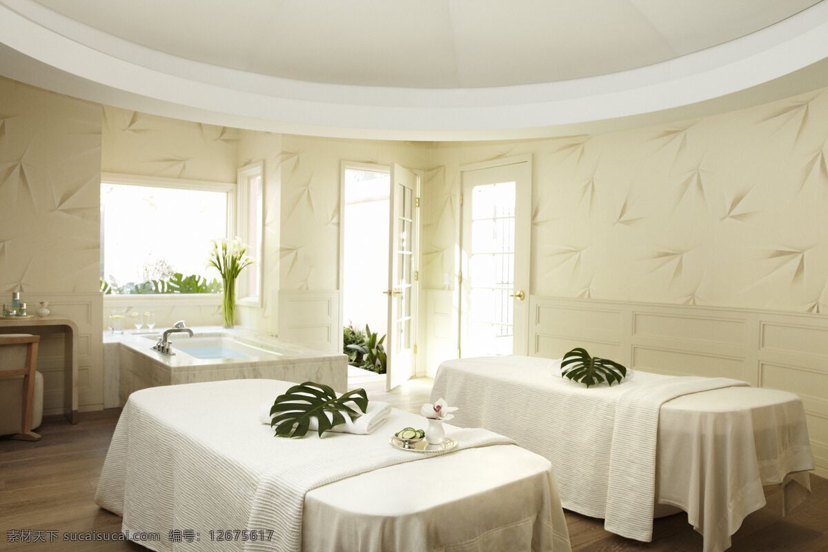 spa 按摩房 房间 按摩床 精油 黄瓜 花朵 鲜花 树叶 美容 壁纸 墙纸 床单 浴缸 浴池 室内 室内摄影 建筑园林