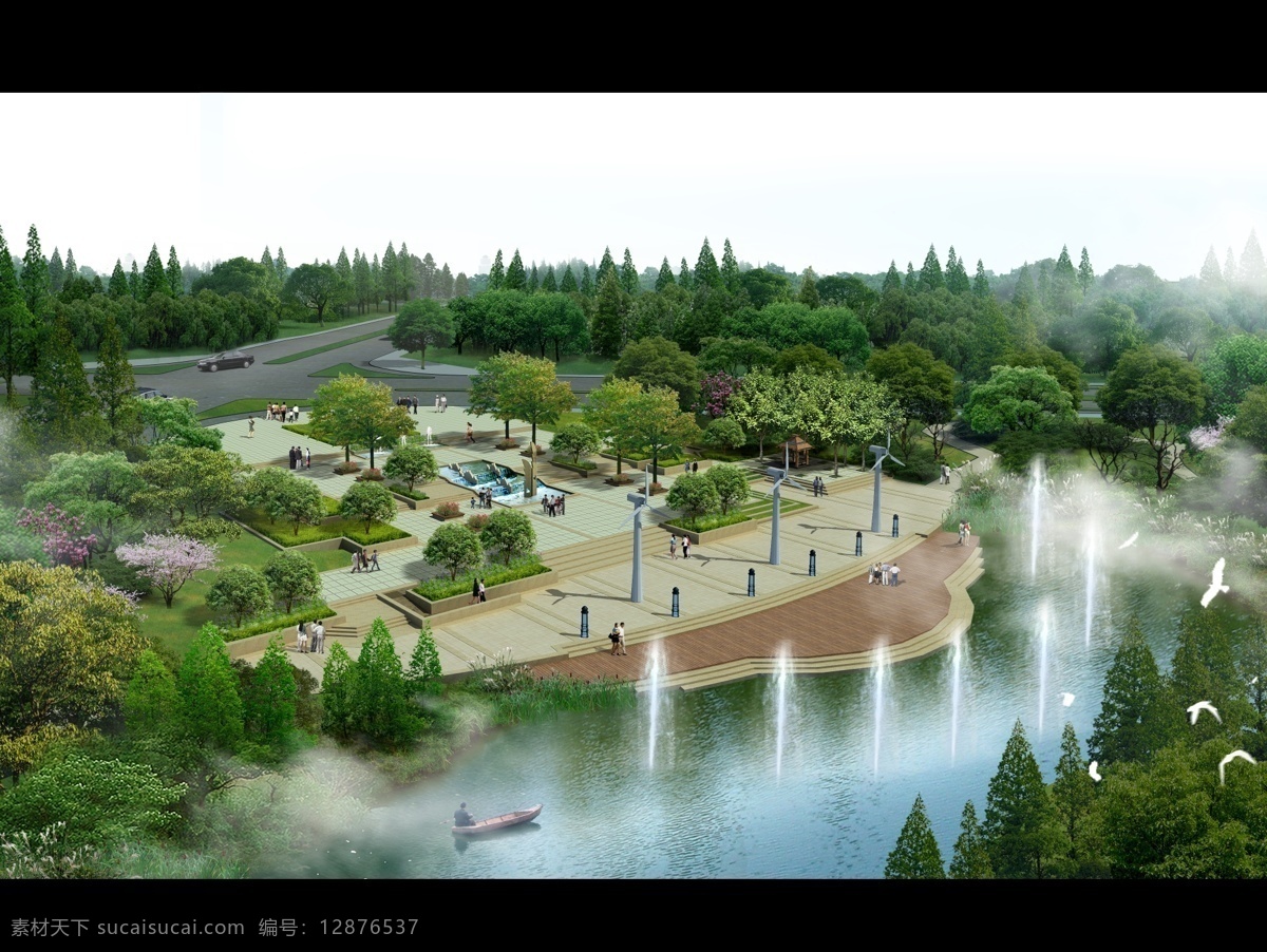 广场 景观 效果图 水景 喷泉 欧式 分层 风景