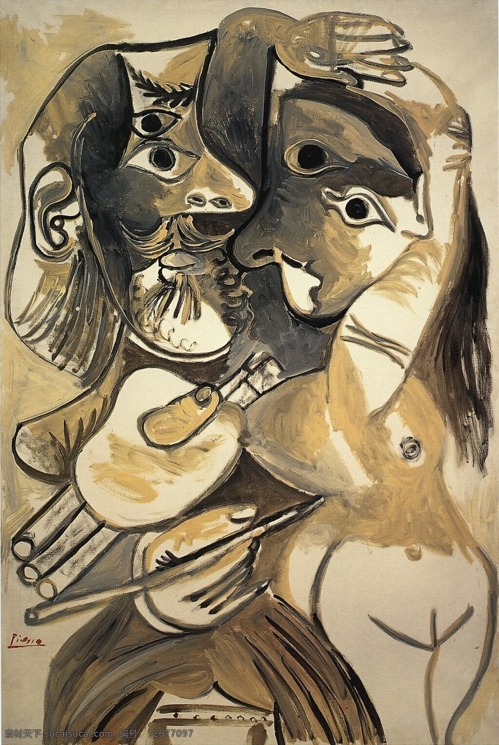 西班牙 画家 巴勃罗 毕加索 抽象 油画 人物 人体 装饰画 mod濡塭 son et peintre le 1969 装饰素材