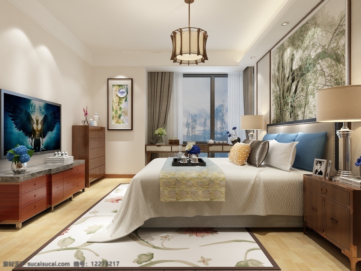 新 中式 风格 卧室 空间 装修设计 效果图 新中式卧室 中式卧室 新中式空间 商用