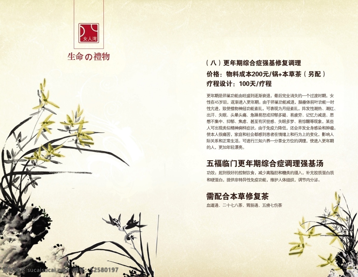 本草茶 更年期 黄色的花 浅色背景 水墨风 中国风