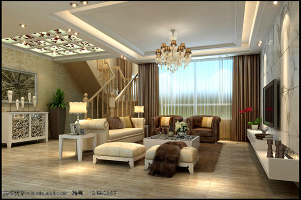 宽敞客厅模型 客厅 模型 欧 式 max格式 灰色