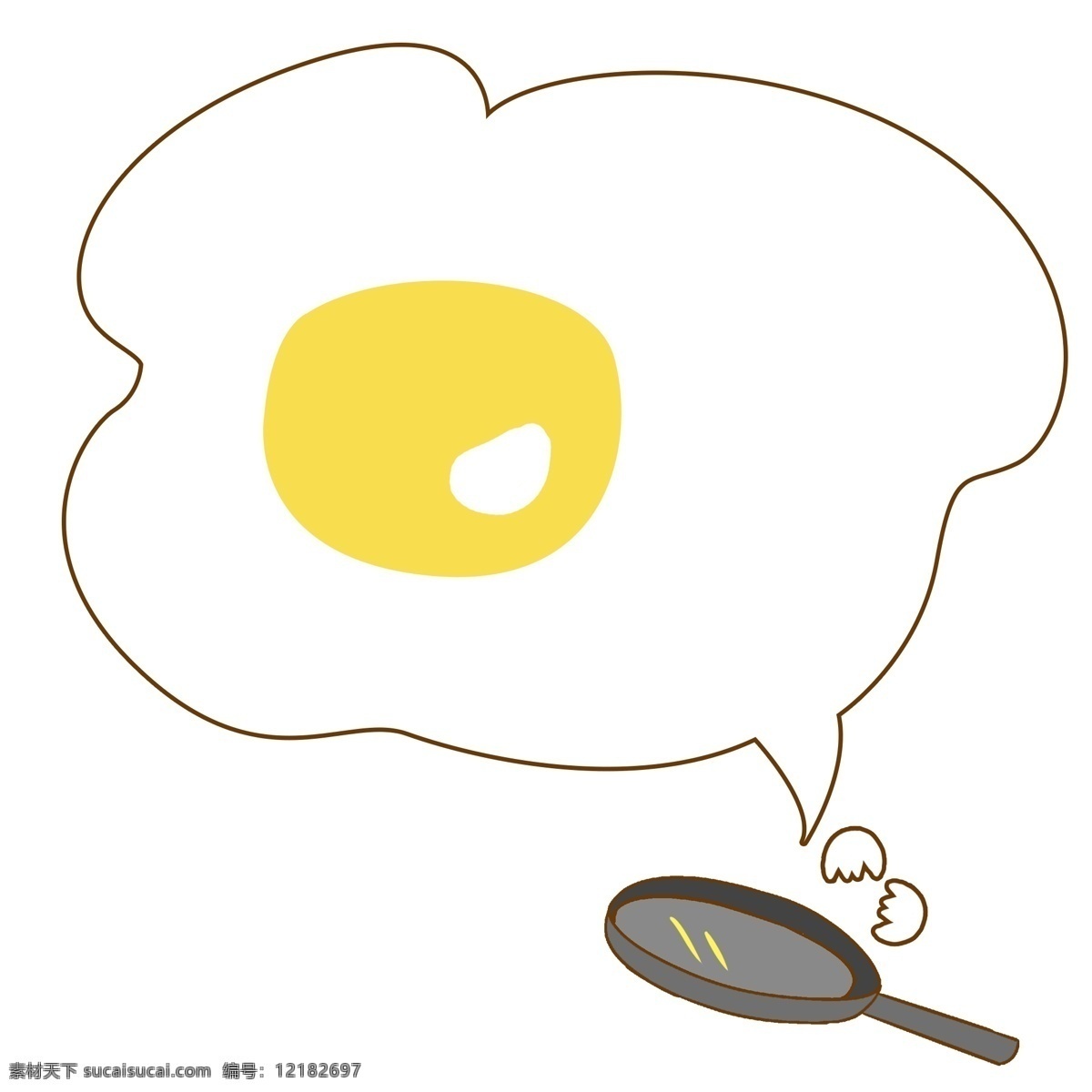 手绘 煎蛋 对话框 插画 煎锅 插图 蛋黄 蛋白 卡通对话框 鸡蛋