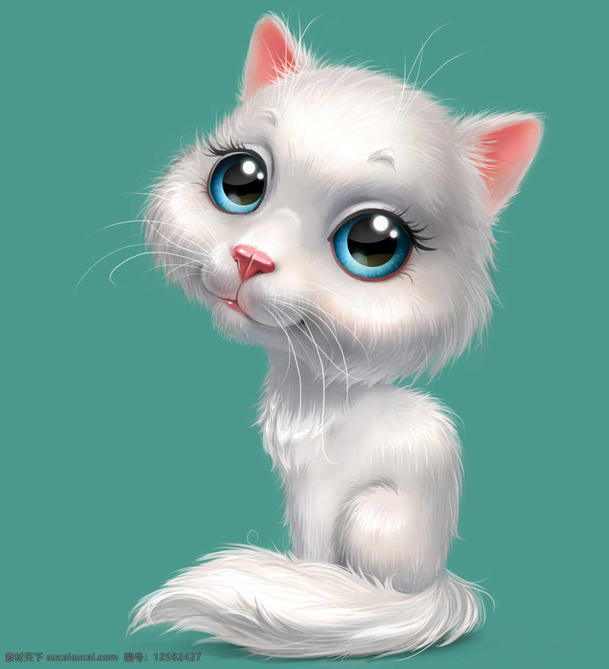 可爱 白色 猫咪 插画 白猫 卡通猫咪 小猫 卡通动物插画 可爱动物 卡通动物漫画 动物插图 其他类别 生活百科 青色 天蓝色