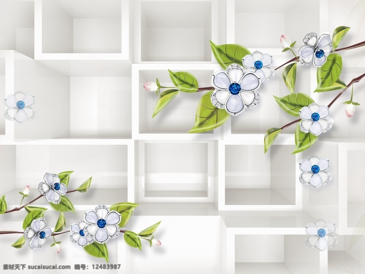 现代 简约 时尚 3d 浮雕 珠宝 花朵 立体 背景 墙 背景墙