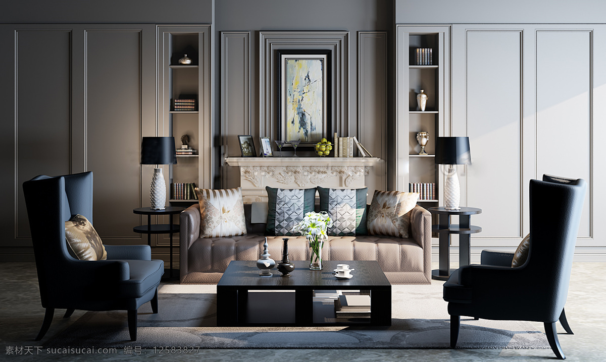 北欧 高清 沙发 茶几 3d 模型 家居 室内 客厅 简欧 白色