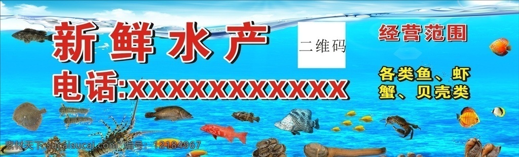 新鲜水产 水产广告 水产宣传 水产海报 各种鱼类 虾蟹 贝壳 菜单菜谱