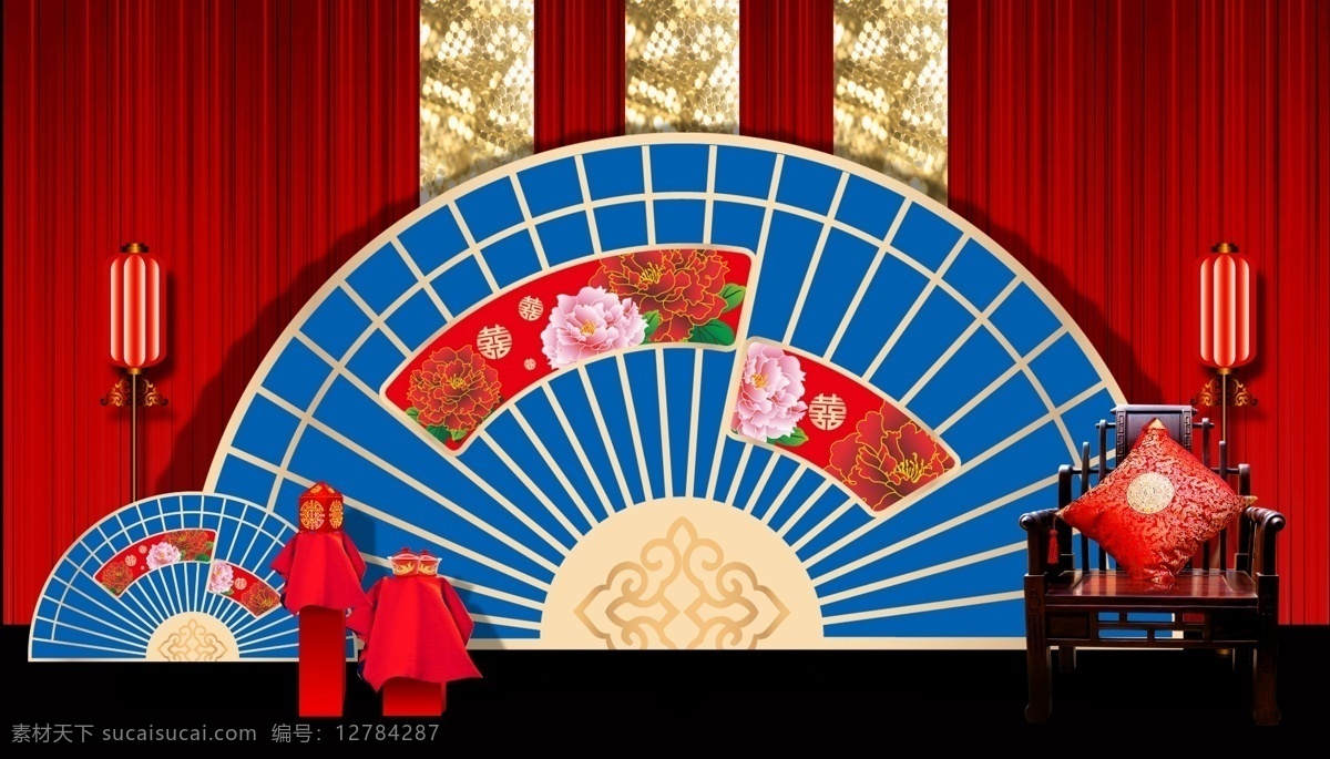 婚礼 背景 效果图 婚礼背景 婚礼设计背景 婚礼设计 中式婚礼 红色中式婚礼 红色婚礼 舞台效果图 中式 红色 蓝色 撞 色 蓝色婚礼