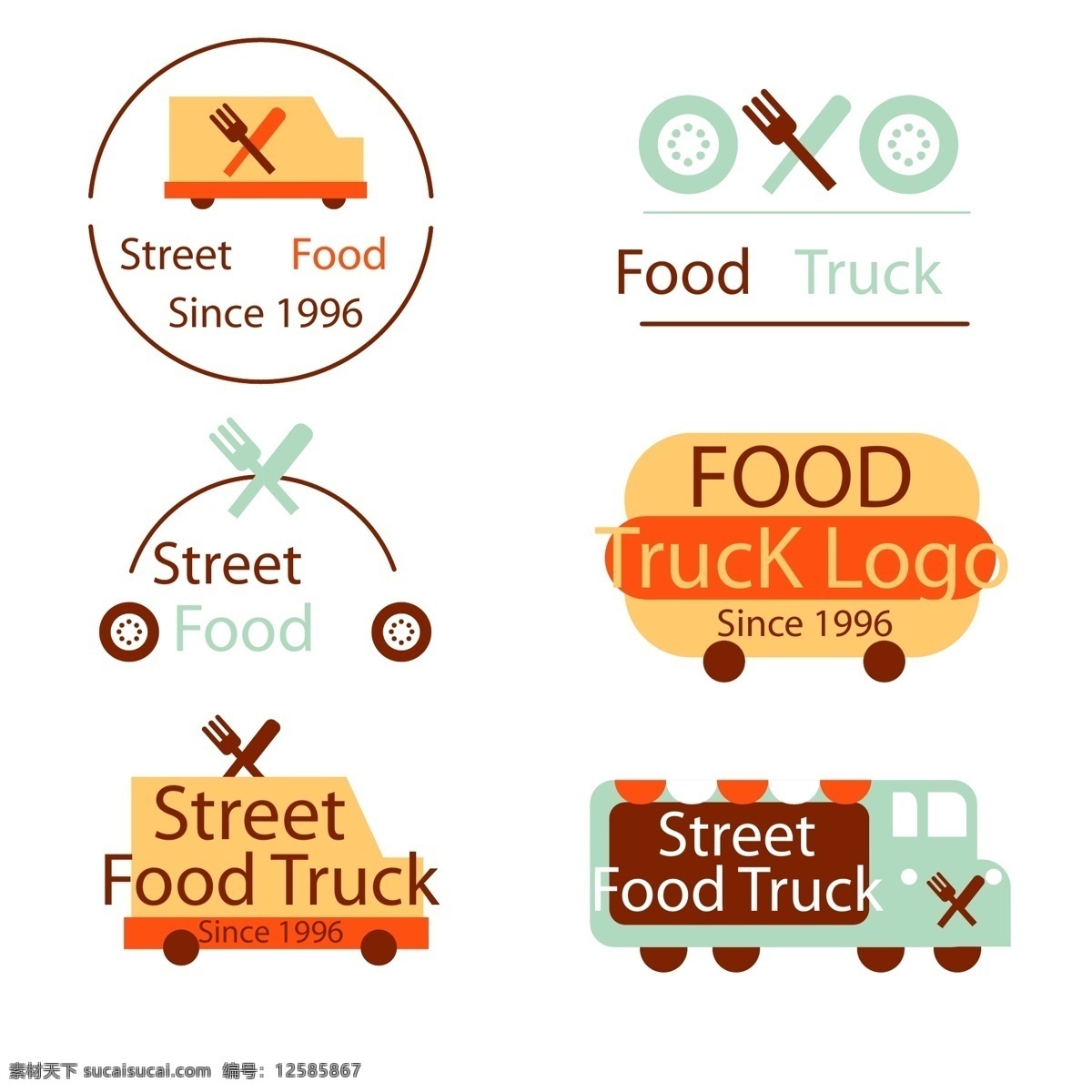 清新 快餐 车 标志 可爱 创意 汽车 矢量素材 快餐车 刀叉 餐厅标志