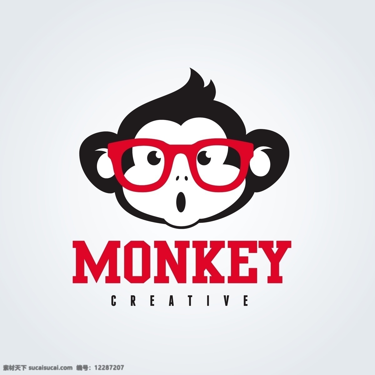 可爱 戴 眼镜 猴子 标志 logo 模板 monkey logo模板