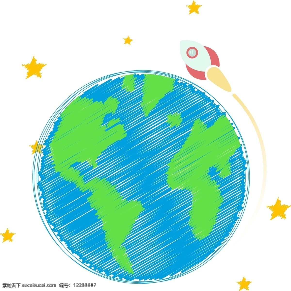 世界 清洁 地球日 手绘 地球 矢量 元素 节日 火箭 清洁日 原创