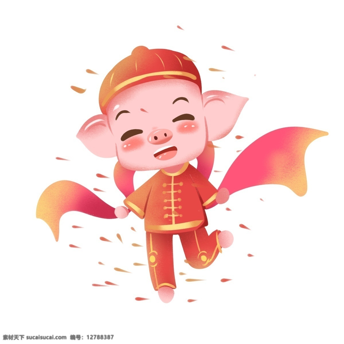2019 春节 猪年 卡通 扭秧歌 商用 元素