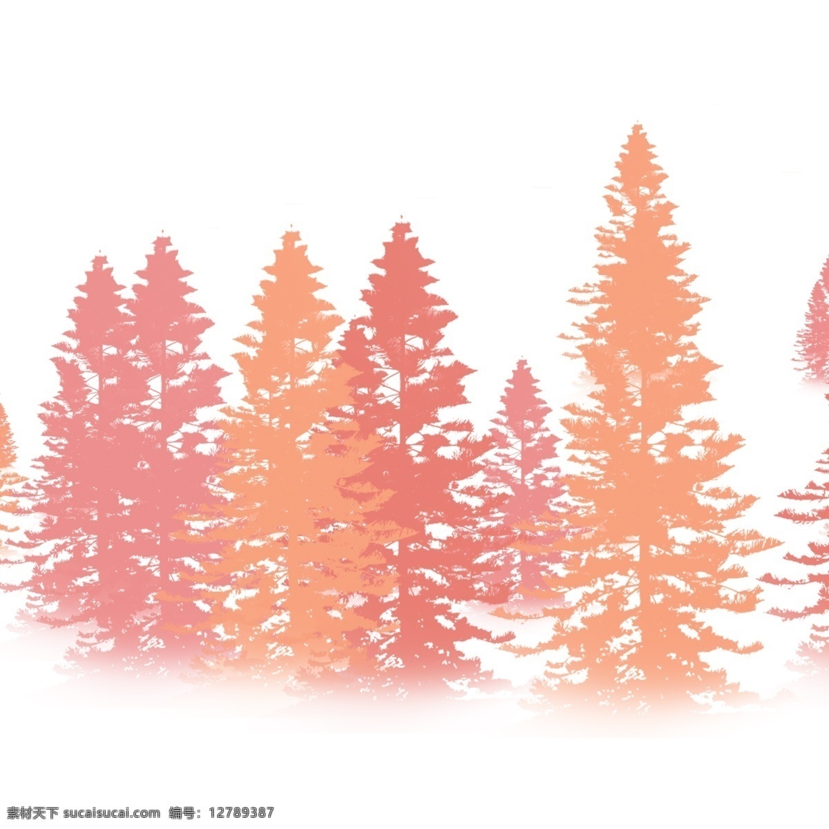 手绘 卡通 松树 森林 背景图片 卡通松树 红色松树 松树森林 松树群 橙色松树