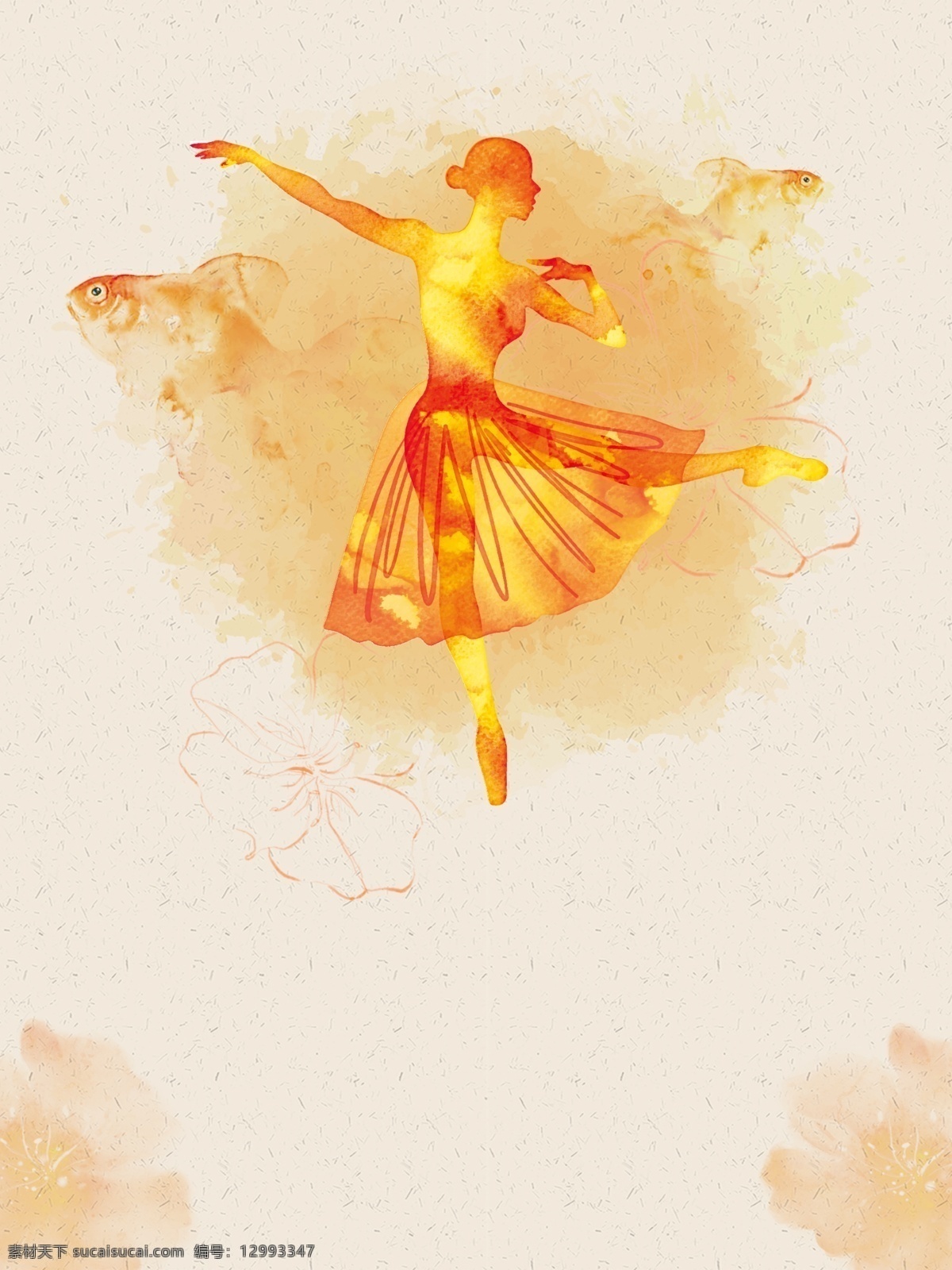 橙色 舞蹈演员 广告 背景 广告背景 黄色背景 金鱼 芭蕾 跳舞 舞者 少女 锦鲤