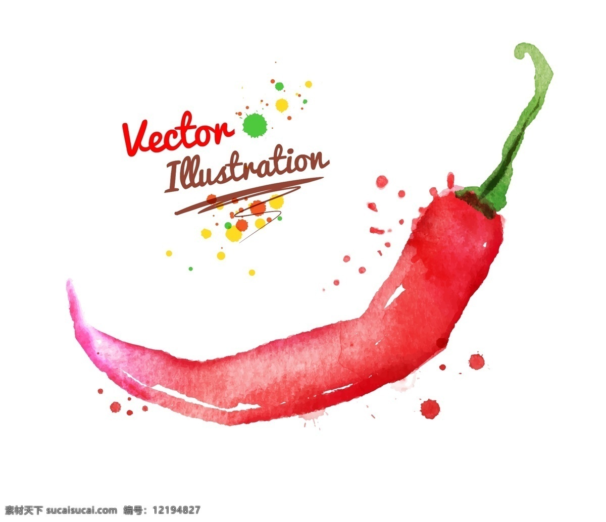 红色 辣椒 创意 喷溅 水彩 墨迹 玉米 蔬菜 矢量 插画 水墨 手绘 墨点