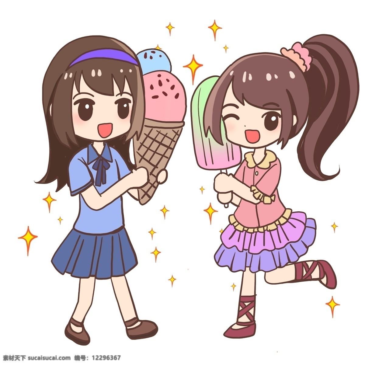 夏日 朋友 吃 冰淇淋 夏天 夏季 嬉戏 甜筒 冰棒 凉爽 女孩子 可爱 好吃 美味 裙子 降暑 玩耍 童趣 避暑 降温