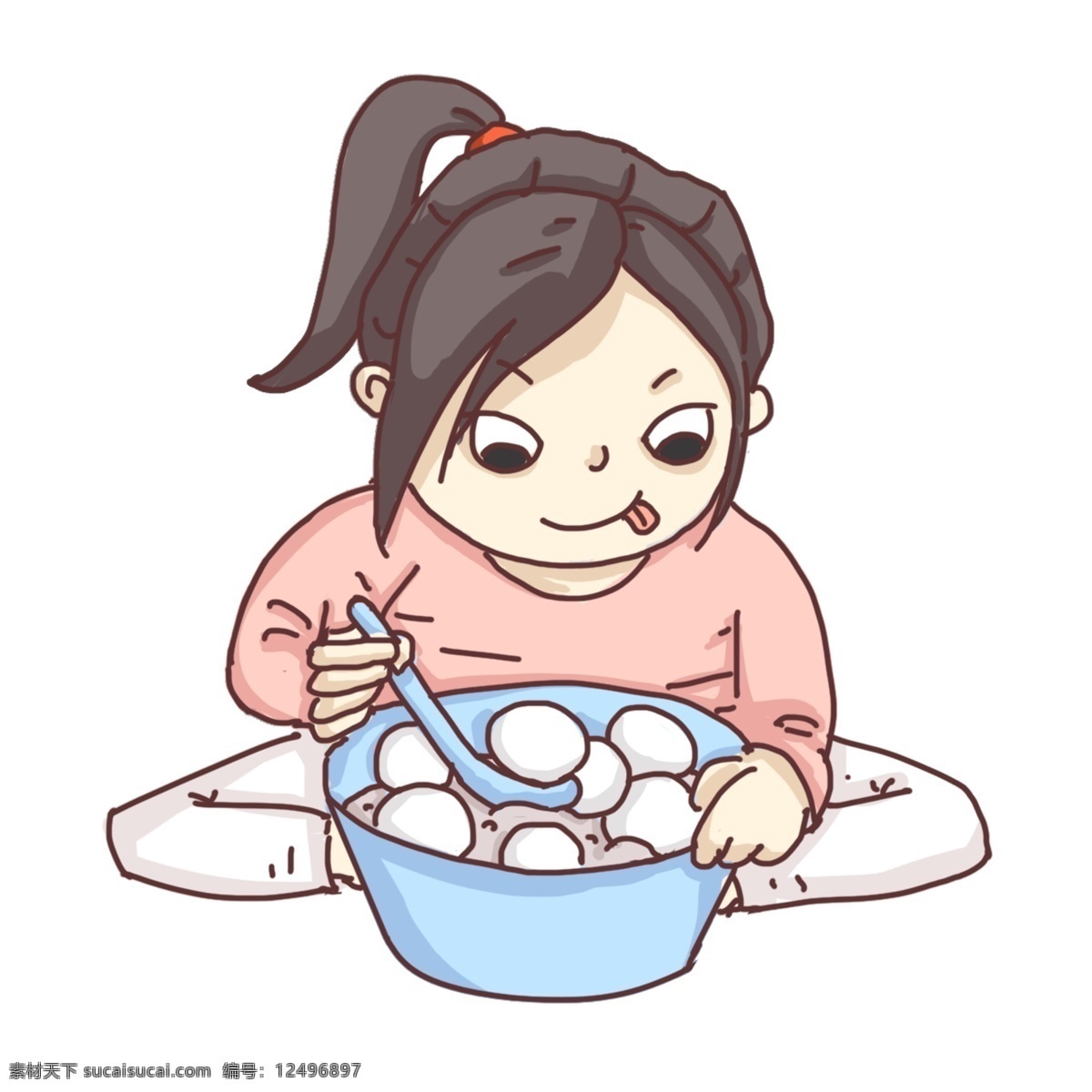 卡通 可爱 小女孩 吃 汤圆 可爱的小女孩 小女孩吃汤圆 手绘卡通汤圆 手绘 春节 冬至