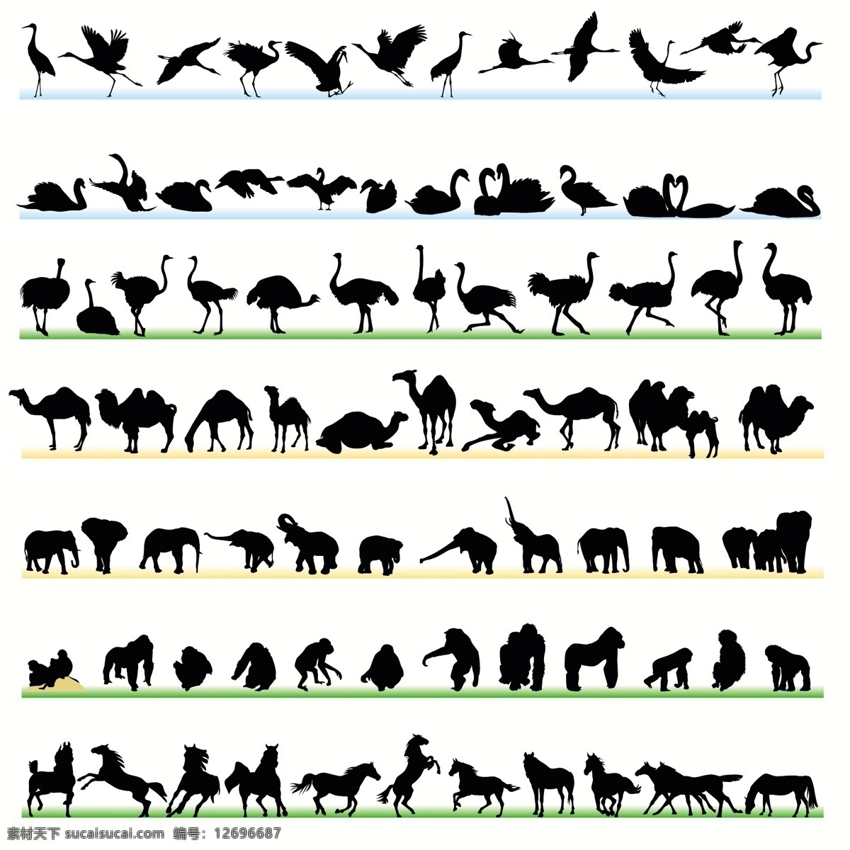 动物 各种 家禽 剪影 其他矢量 矢量素材 图标 形状 矢量 模板下载 各种动物剪影 野兽 psd源文件