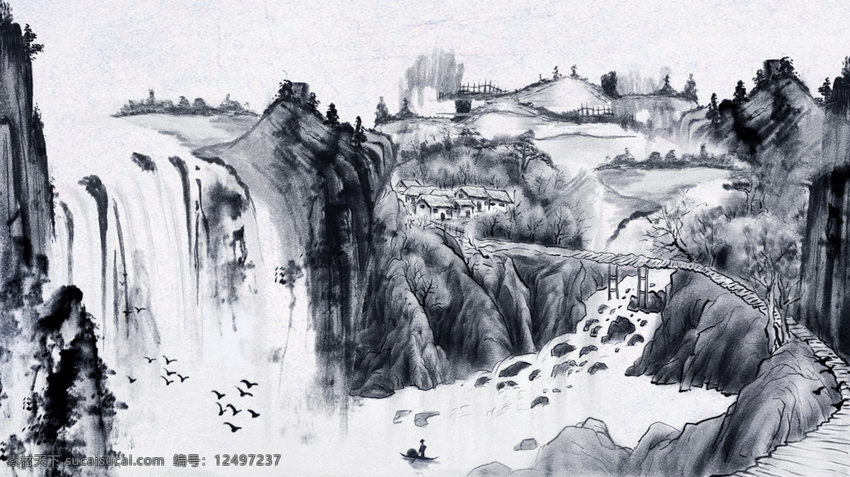 唯美 古风 中国 风 水彩画 水墨画 插画 中国风 壁纸 国画 手机配图 电商用途