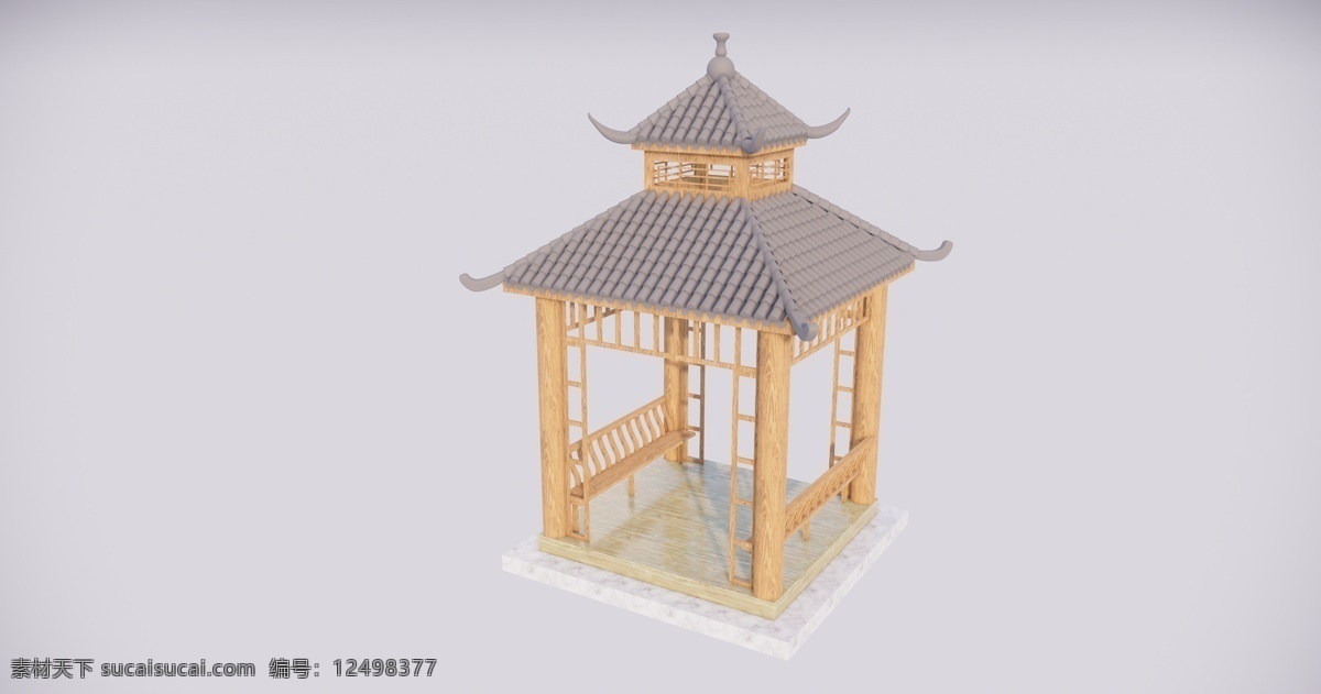 中式 古典 凉亭 su 模型 中式凉亭 景观建筑 双层凉亭