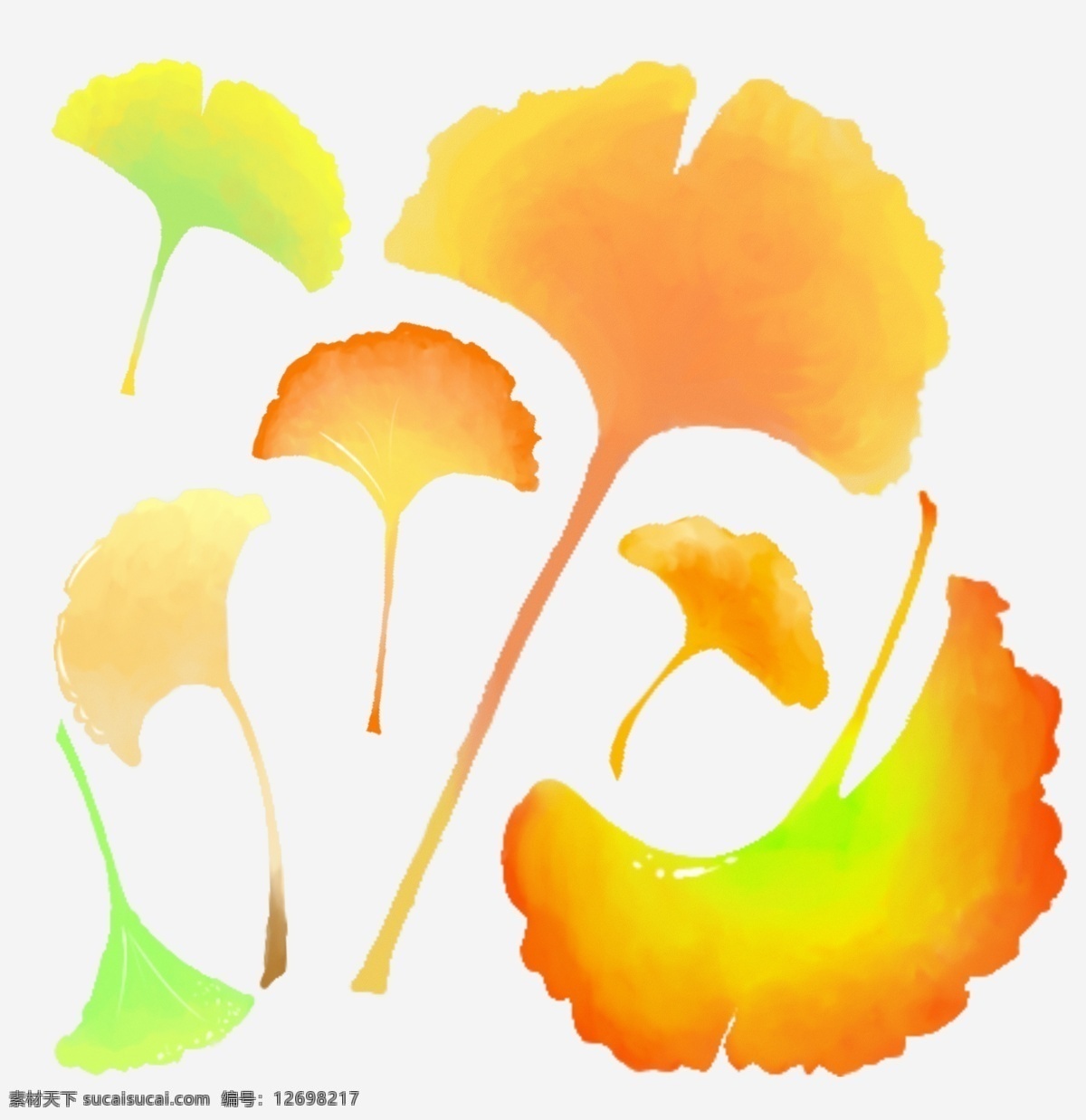 秋季 手绘 水彩 银杏叶 秋天 秋分 黄色 绿色 设计素材 元素 海报