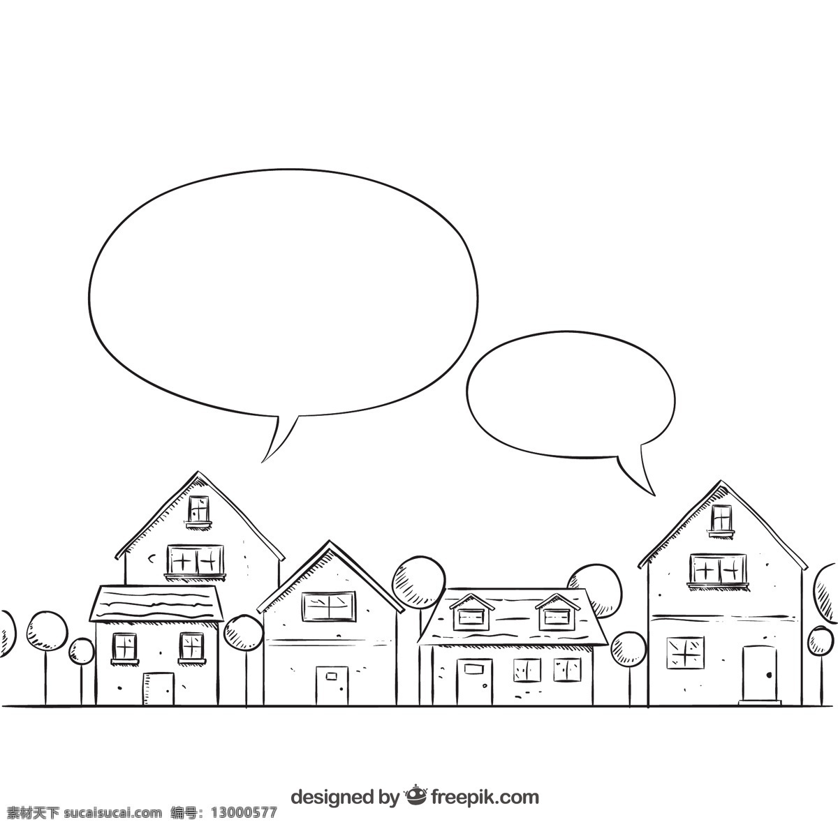 粗略 邻居 讲话 泡沫 房子 一方面 国内 气泡 手绘 绘画 插图 语音 房屋 财产 言语泡沫 绘制 附近 真实 状态 粗略的 真实的 住宅 白色