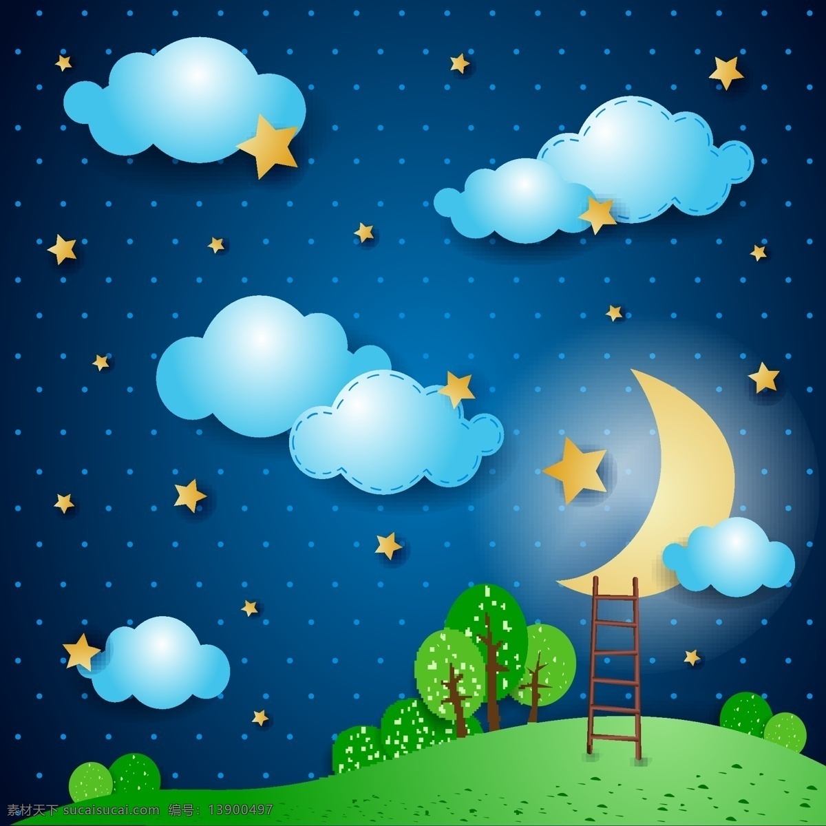 波点免费下载 波点 剪纸 卡通 可爱 矢量风景 夜晚 矢量图 其他矢量图