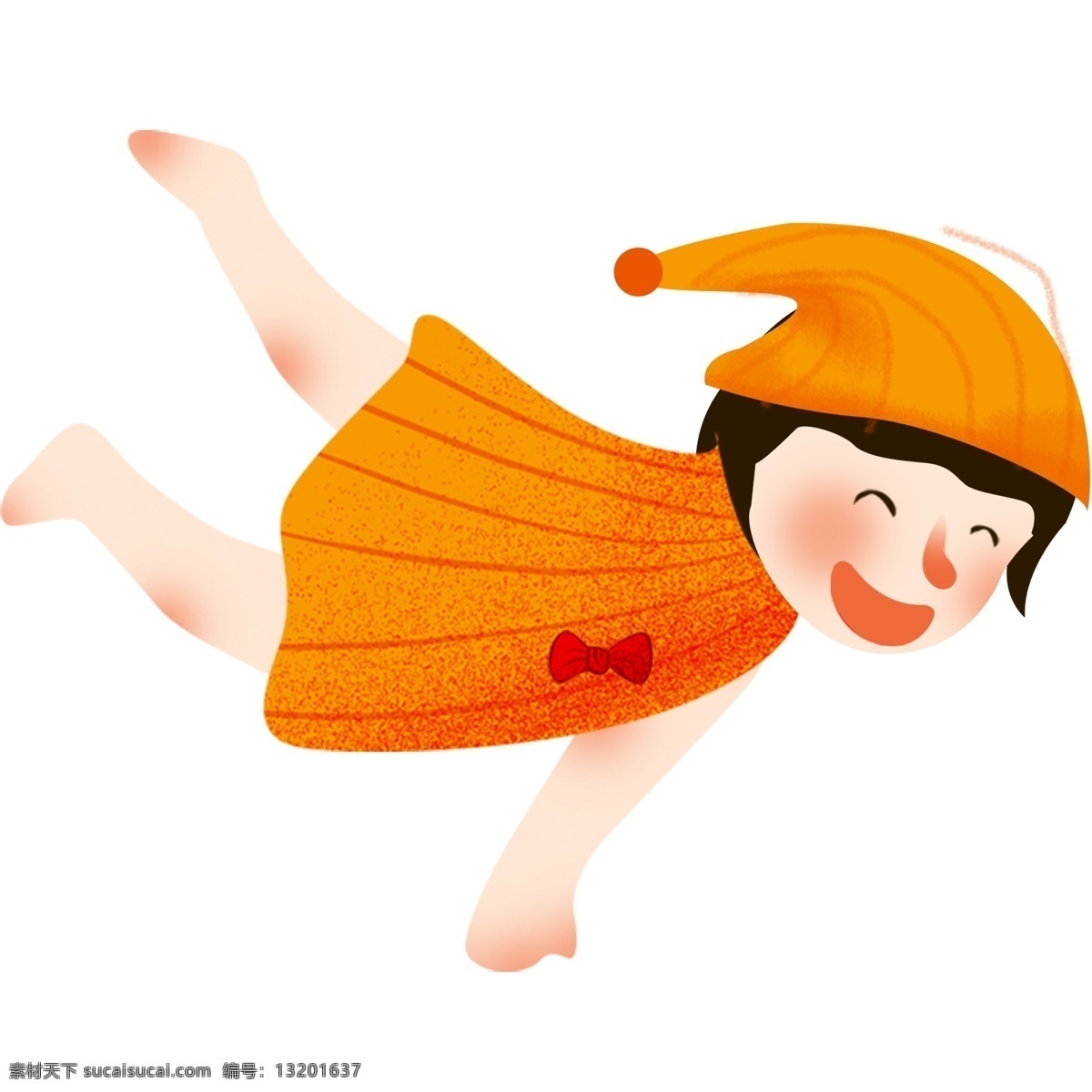 橘 色系 开心 卡通 小女孩 手绘小女孩 儿童