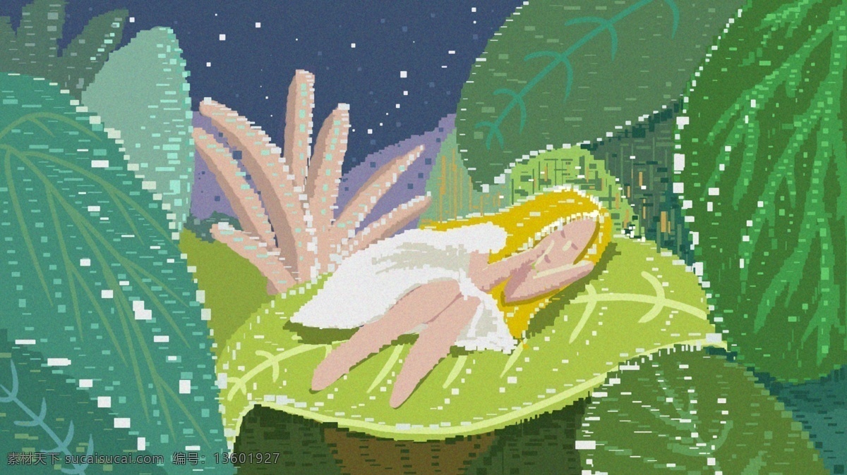原创 插画 女孩 复古 像素 唯美