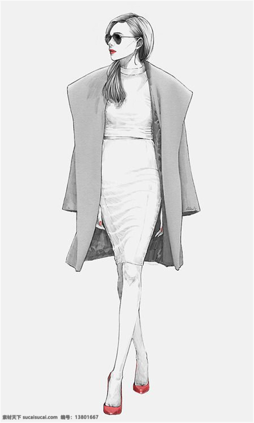 时尚 气场 紧身 裙 女装 效果图 服装设计 服装效果图 红色高跟鞋