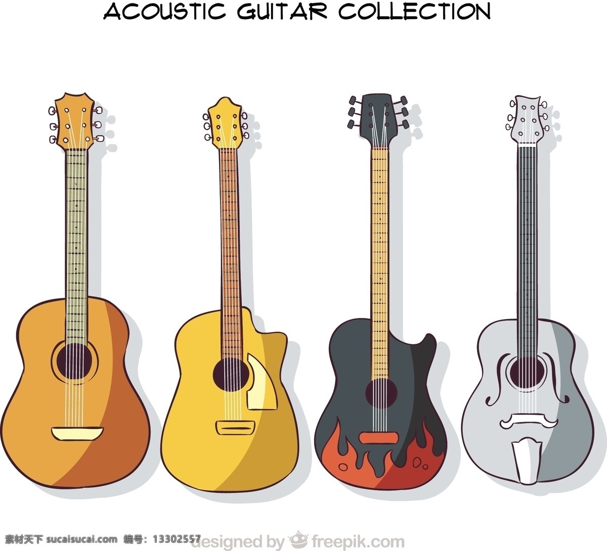 四 支 手绘 吉他 包 音乐方面 声音 音乐 游戏 乐器 画 歌 包装 粗略 仪器 设备 声 吉他的旋律