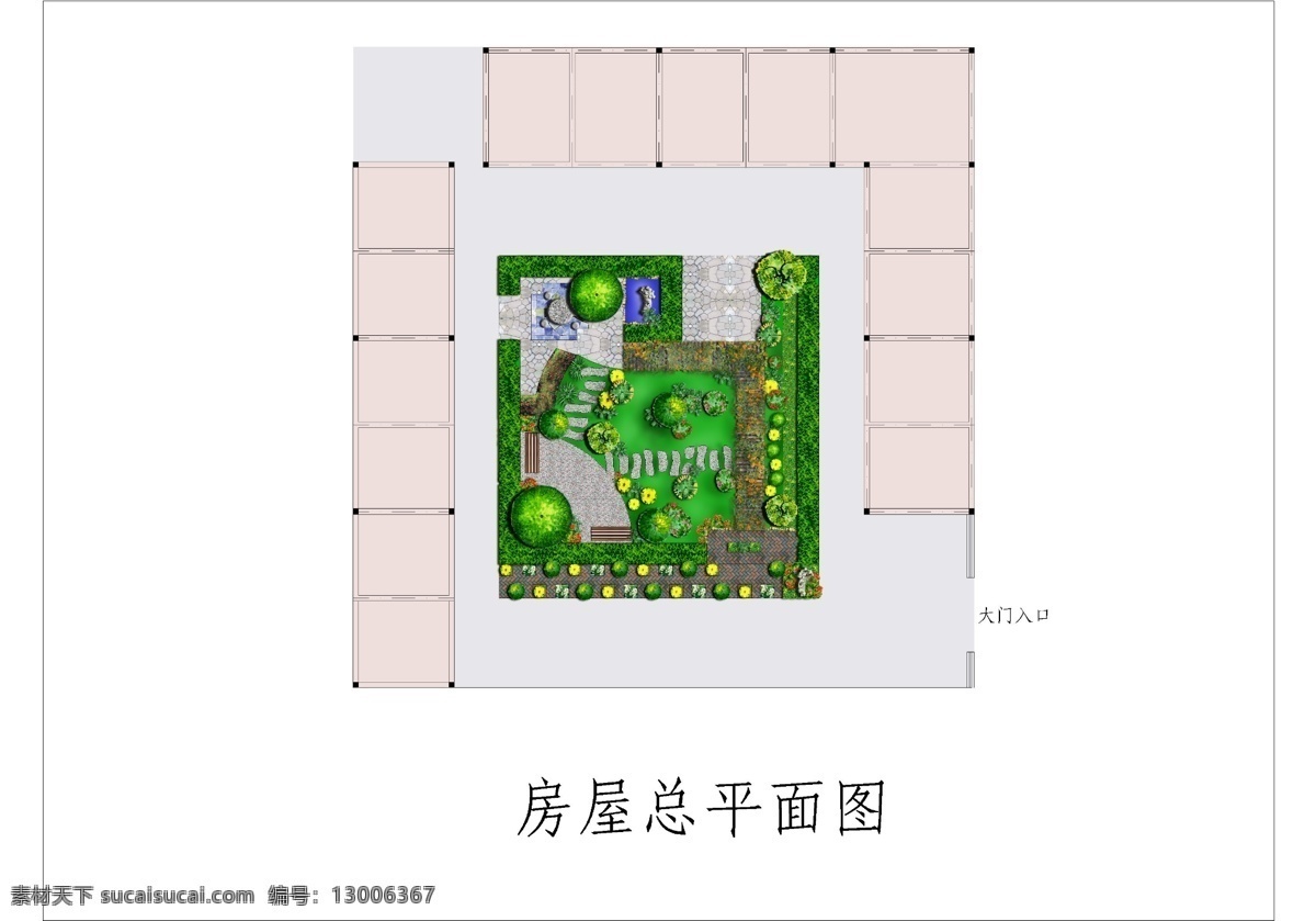 小 花园 平面图 园林小品 植物 树 园林设计 源文件