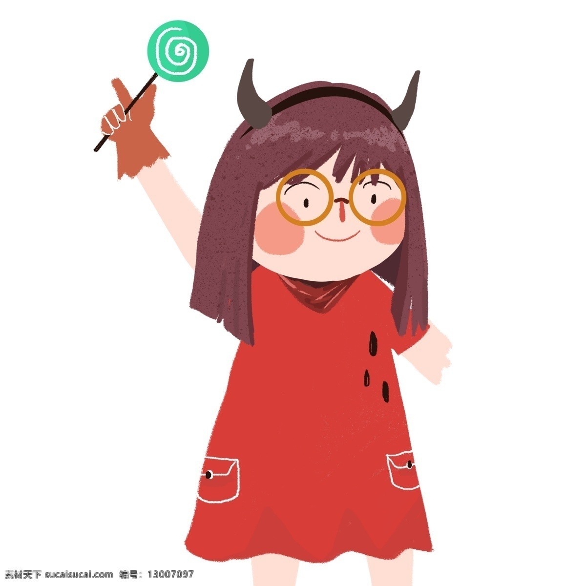 卡通 可爱 棒棒糖 恶魔 女孩 插画 节日 万圣节 魔女 psd人物