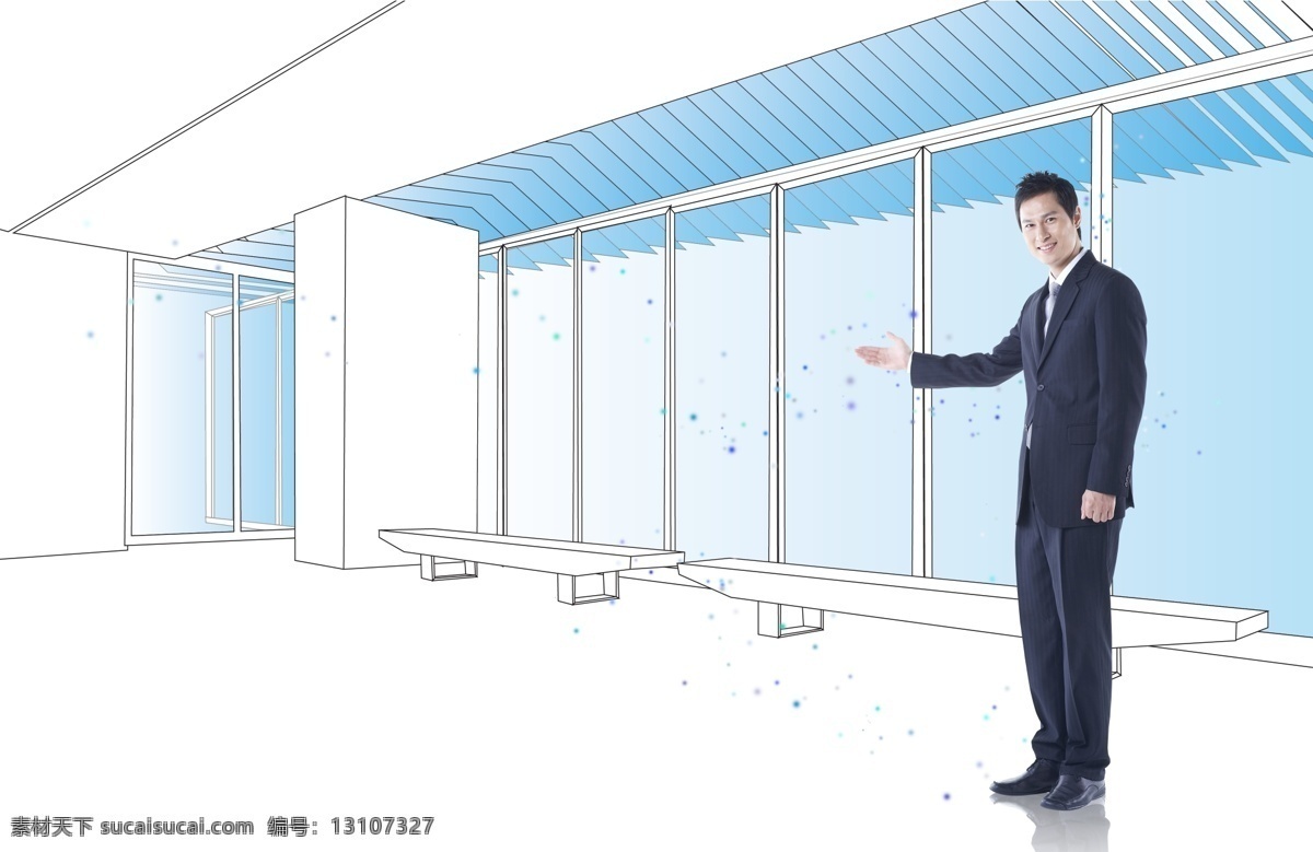 高清 分层 请 欣赏 大厅 门口 男士 商务楼 西装 职业人 高级白领 展览馆 psd源文件