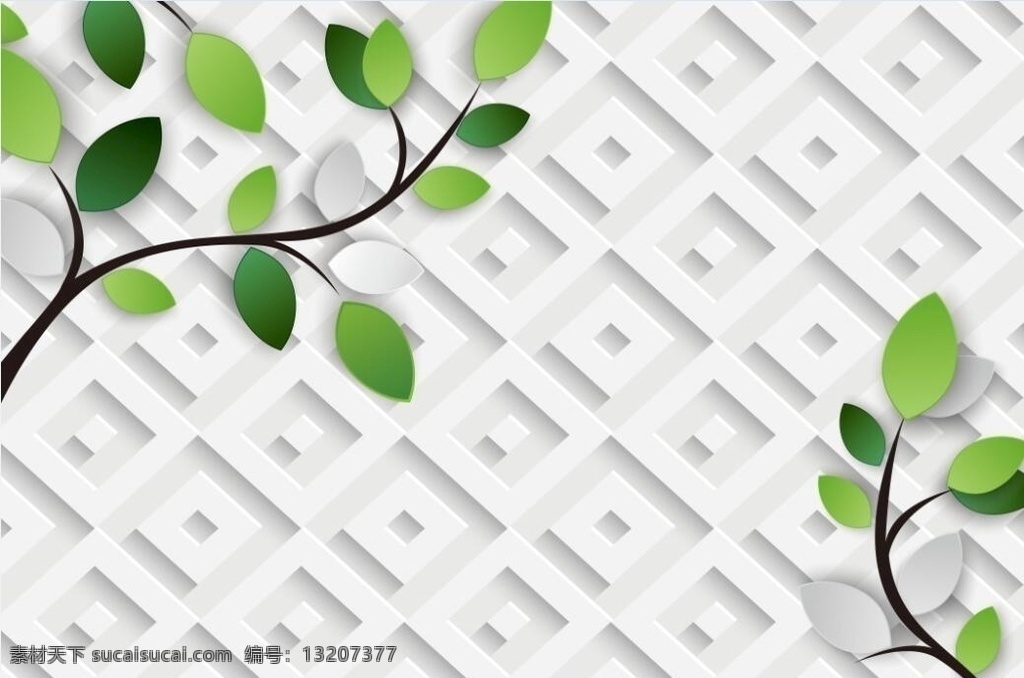 3d 立体 方块 树叶 绿叶 树枝 背景墙 3d设计 3d作品