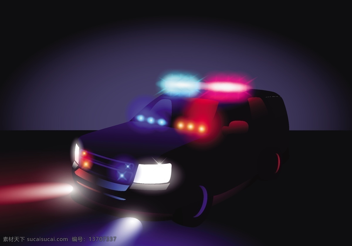 黑暗 中 灯光 警车 警察 矢量素材 警车插画