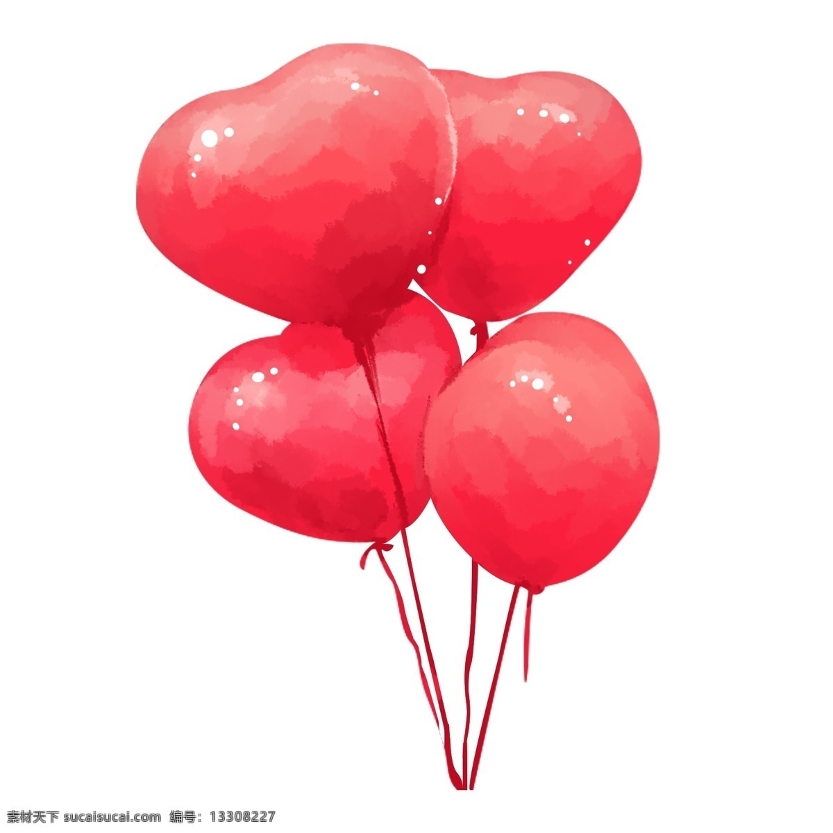 红色 爱心 气球 插画 红色气球 手绘红气球 节日 爱情 浪漫 爱心气球插画 情人节 装饰 飘起的气球