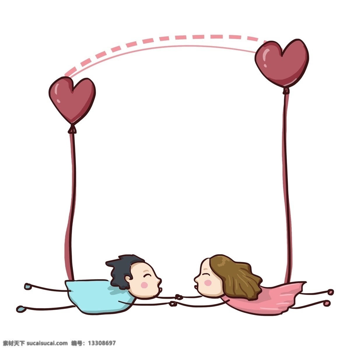 卡通 爱情 情侣 插画 卡通边框 人物边框 情侣边框插画 一对情侣 爱心的两个人 拉手的情侣 情人节边框