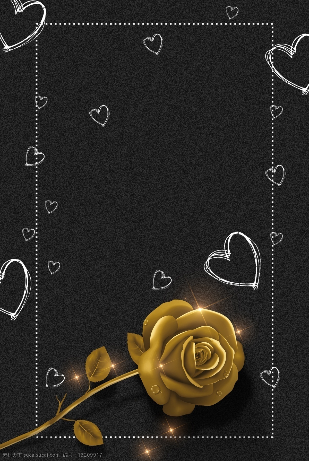 情人节 金色 玫瑰 海报 背景 金色玫瑰 爱心 促销 打折 优惠 活动
