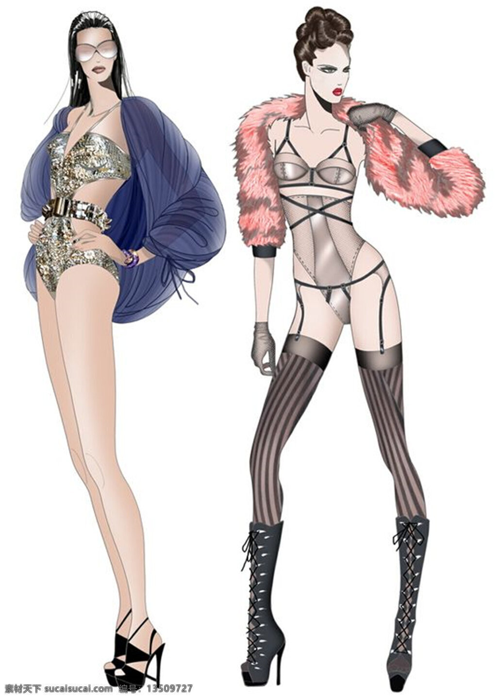 时尚 性感 连体 高 叉 泳衣 女装 效果图 服装设计 服装效果图 高叉泳衣