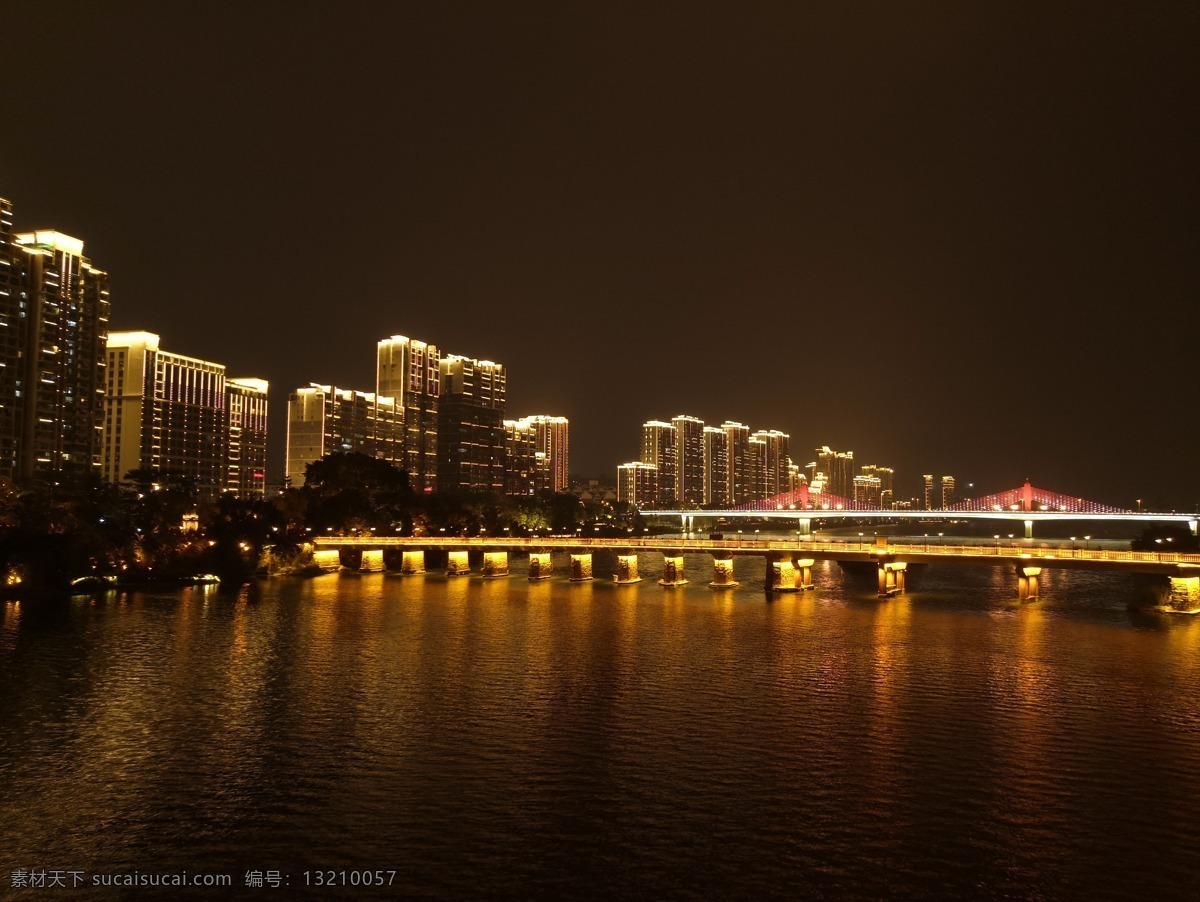 桥边夜景 城市 夜景 建筑 灯光 河流 天空 桥 自然景观 建筑景观