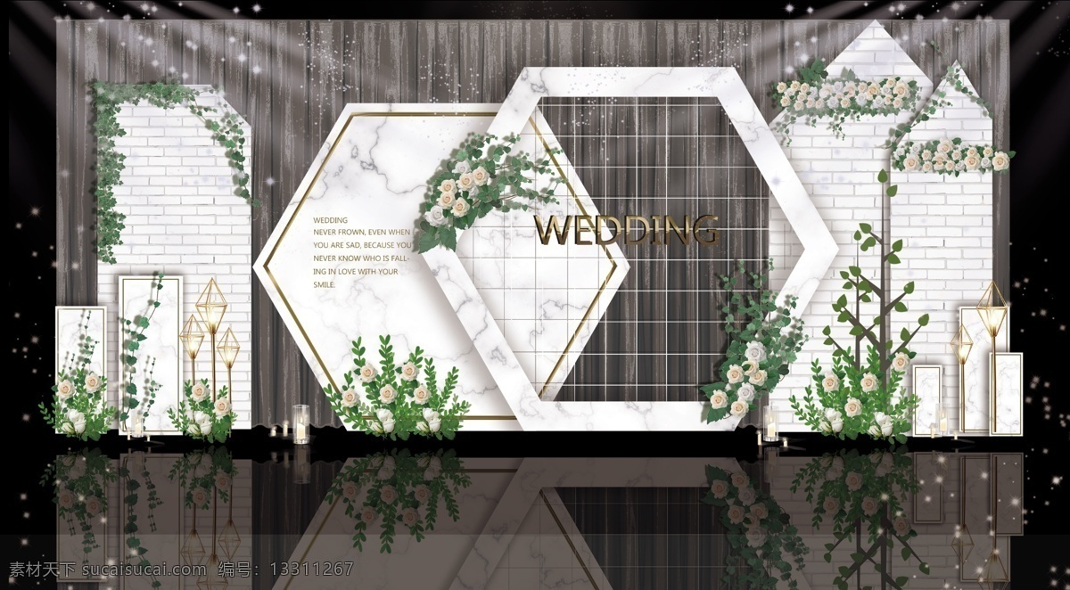 白色 大理石 合影 区 白绿色 小清新 简约 婚礼效果图