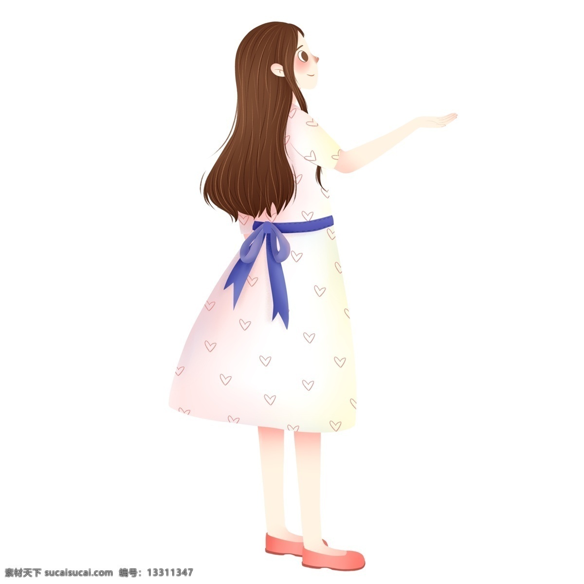 文艺 清新 穿着 裙子 少女 手绘 女孩 白云 人物设计 长发女生 卡通女孩