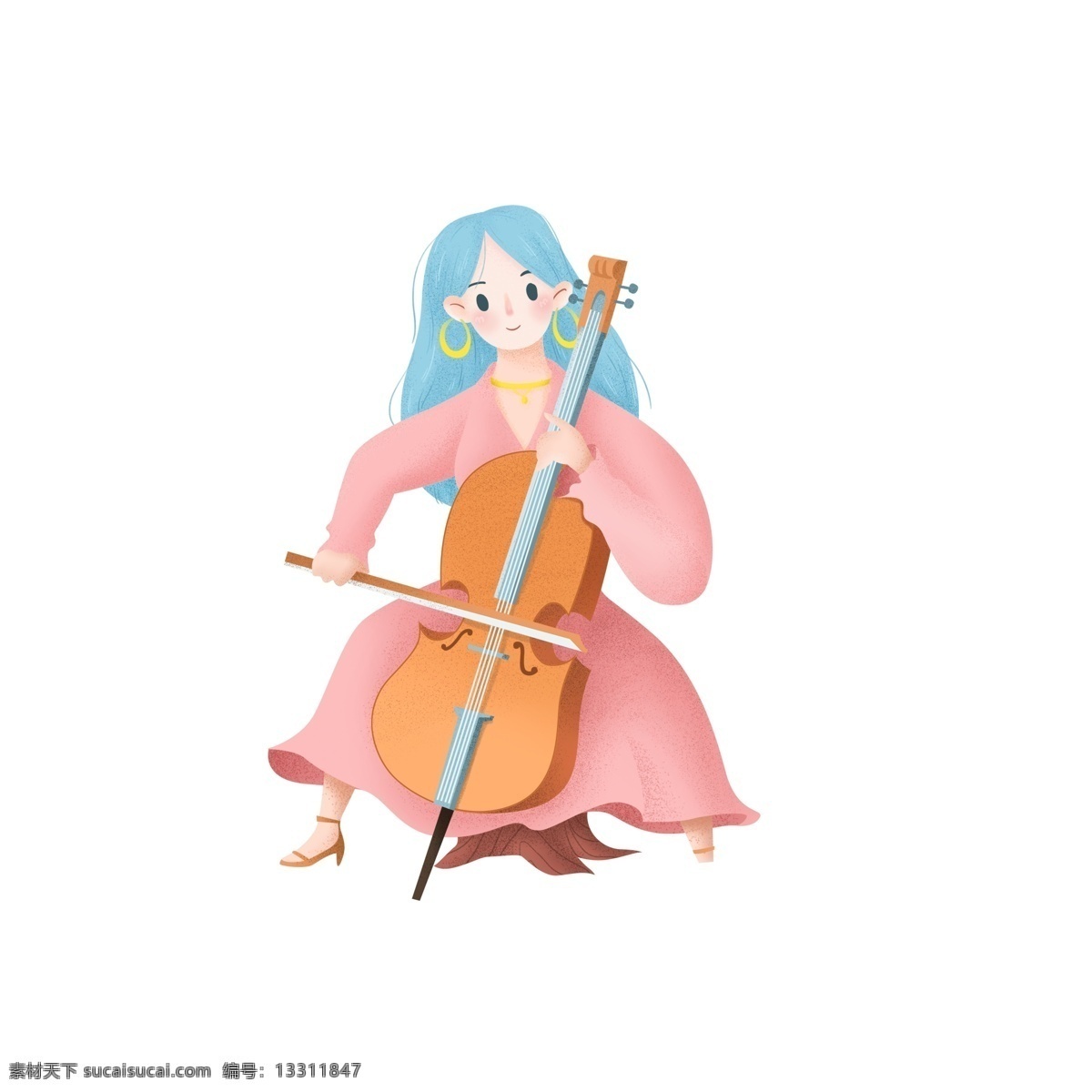 原创 唯美 大提琴 女孩 元素 创意 元素设计 透明素材 插画
