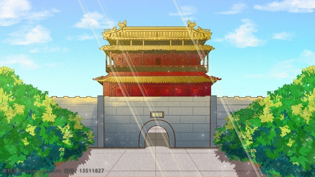 古风 建筑 老 北京 内 九城 崇文门 老北京 宏伟 手绘插画 写实 中国风 古风建筑 安定门 北京老城门 壮观