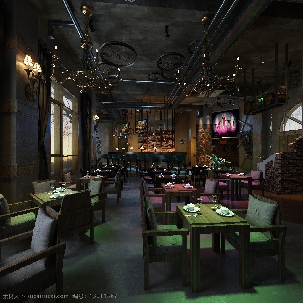 新式幽静餐厅 3d max 2012 vr 黑色